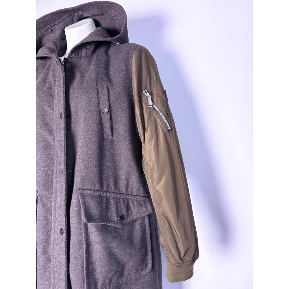 BCBGeneration Mixed Media Hooded Parka Coat Grey Olive Green XL - Picture 3 of 16